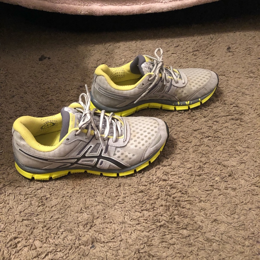 Grey and Yellow Asics Running Shoes